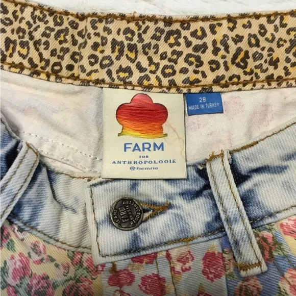 Anthropologie Farm Rio Hi Rise Patchwork Denim Floral Jean Cut Off Shorts sz 28