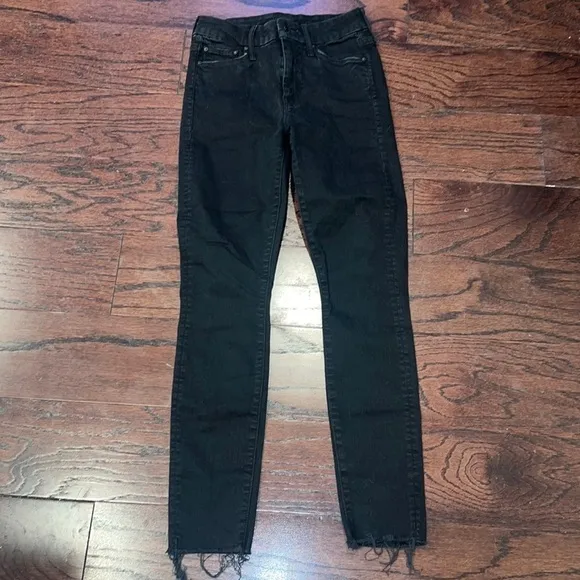 ANTHROPOLOGIE MOTHER Women’s Black Skinny The Looker Ankle Fray Jeans Size 25