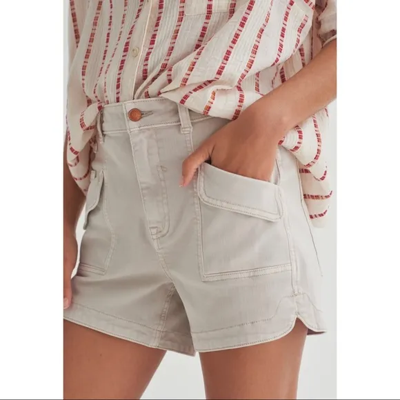 Anthropologie Pilcro Ultra High Rise Denim Shorts Stone NWT New 28