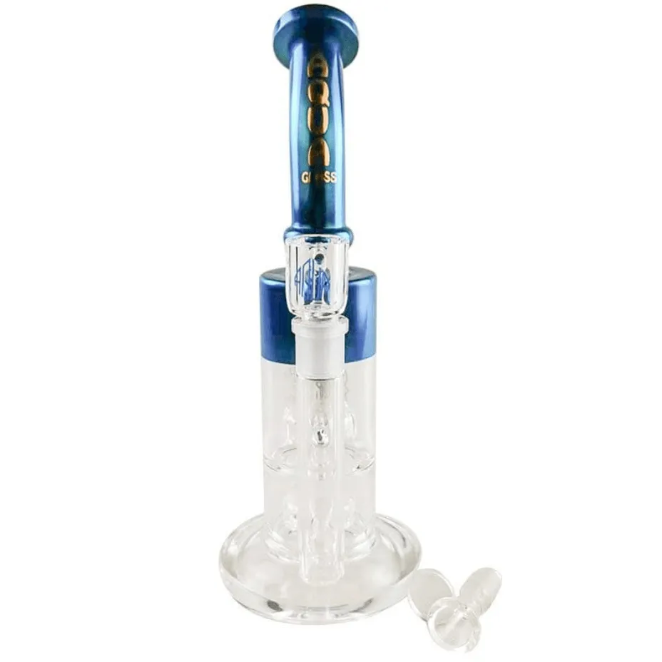 Aqua Glass Laid Back Chrome Dab Rig-12"