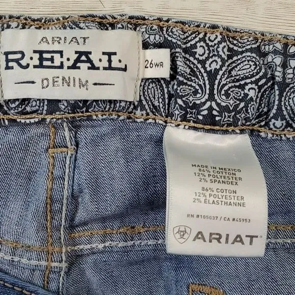 Ariat‎ R.E.A.L. Mid Rise Stretch Presley Stackable Straight Leg Jeans Size 26WR