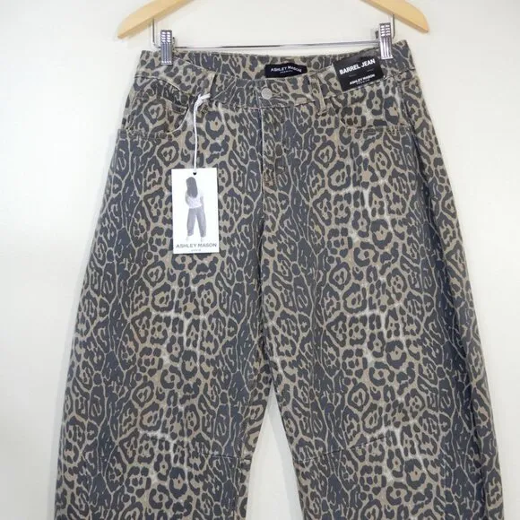 Ashley Mason Barrel Jeans Leopard Animal Print Denim - Various Sizes NEW