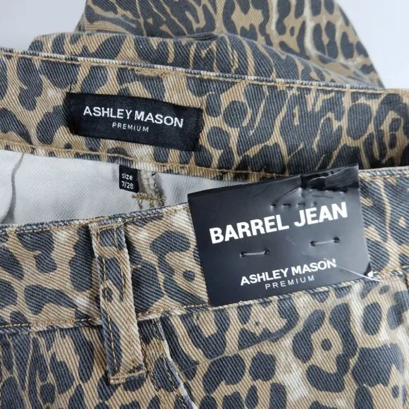 Ashley Mason Barrel Jeans Leopard Animal Print Denim - Various Sizes NEW
