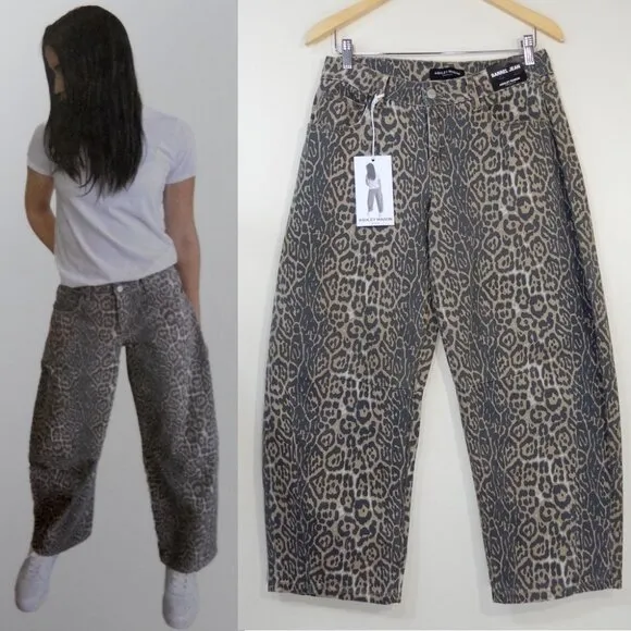 Ashley Mason Barrel Jeans Leopard Animal Print Denim - Various Sizes NEW
