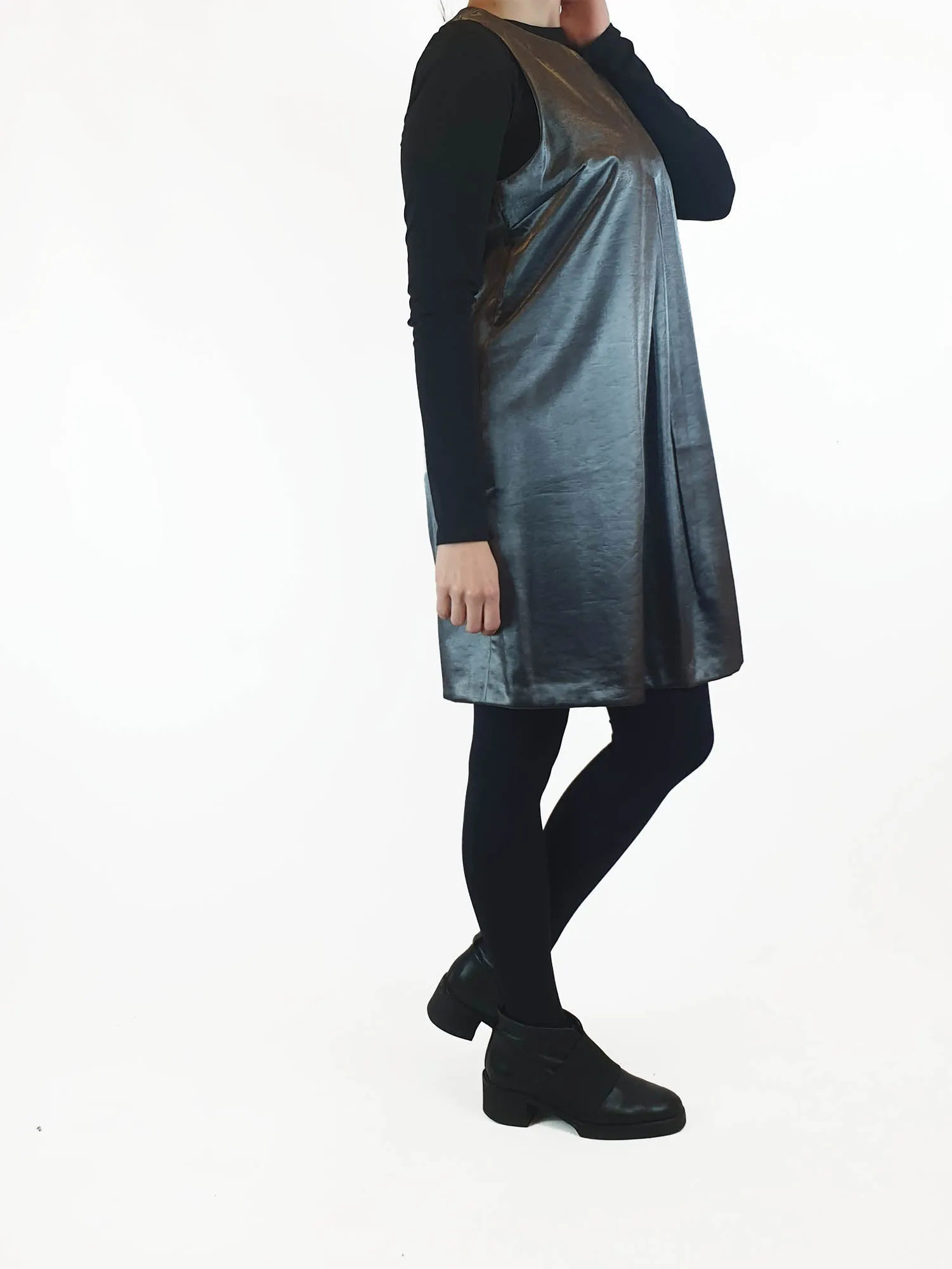 Asos deep grey / platinum metallic shift style dress size UK 12 (best fits AU 10)