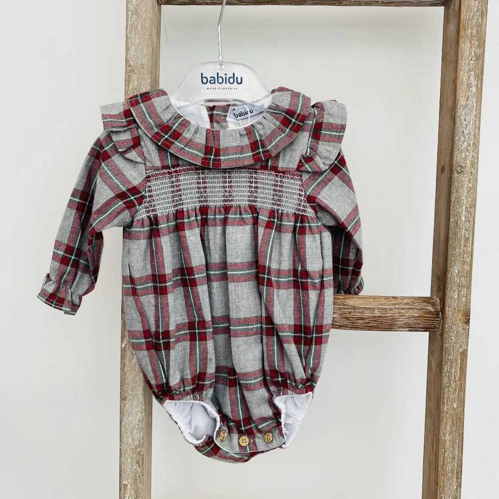 Babidu Christmas Grey Tartan Romper