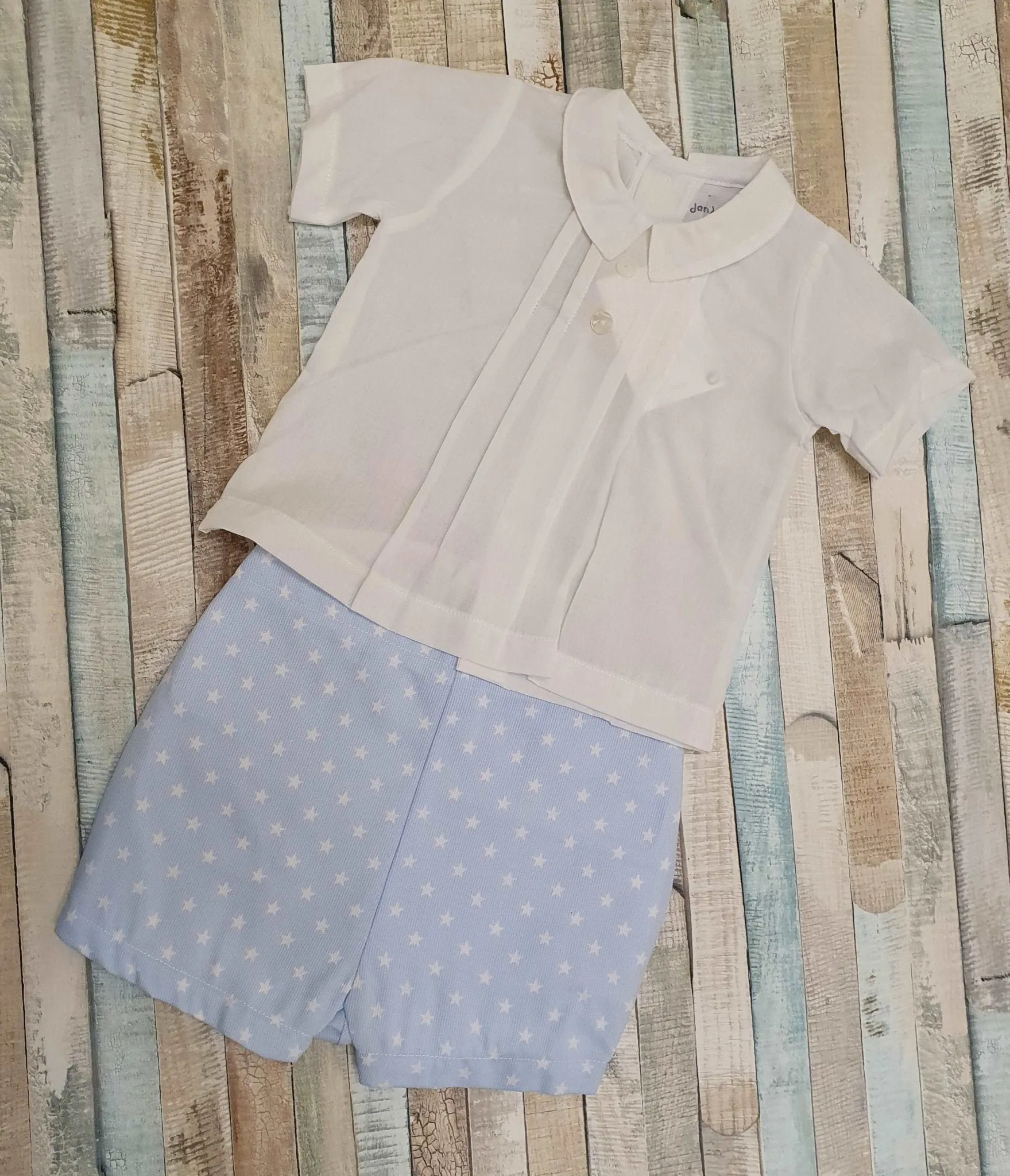 Baby Boys White Shirt & Blue Short Set