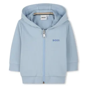 Baby Light Blue Printed Logo Cotton Hooded Cardigan