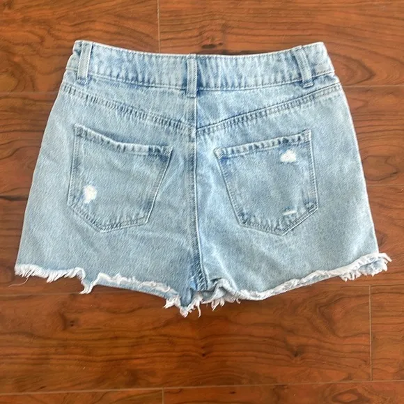 Banjara High Waisted Rhinestone Light Wash Distressed Jean Shorts