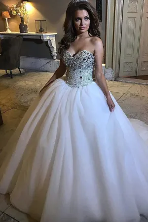 Beaded Rhinestones Wedding Gown with Tulle Skirt