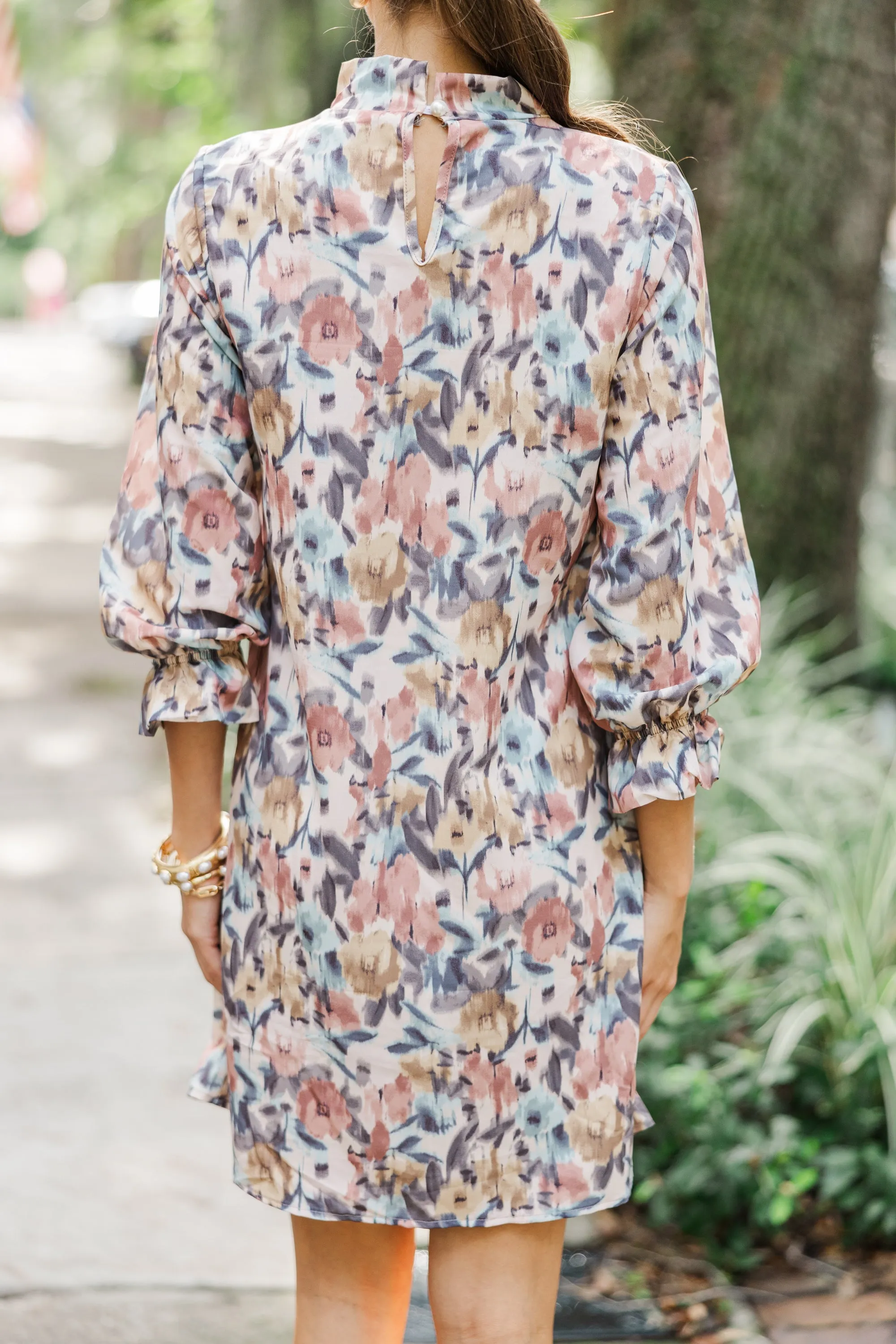 Beauty And Brains Cinnamon Brown Floral Shift Dress