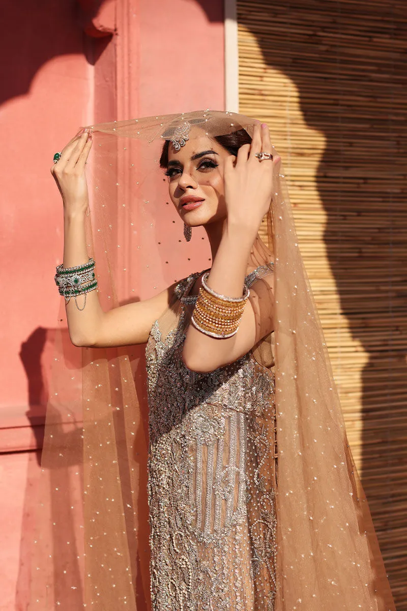 Beige Long Kameez Crushed Lehenga Pakistani Wedding Dresses