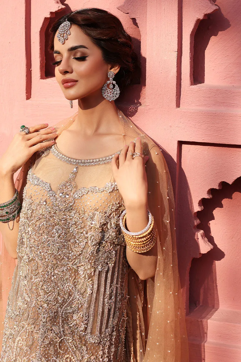 Beige Long Kameez Crushed Lehenga Pakistani Wedding Dresses