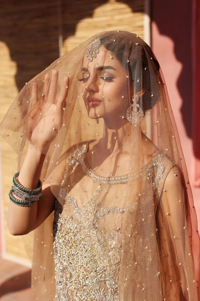 Beige Long Kameez Crushed Lehenga Pakistani Wedding Dresses