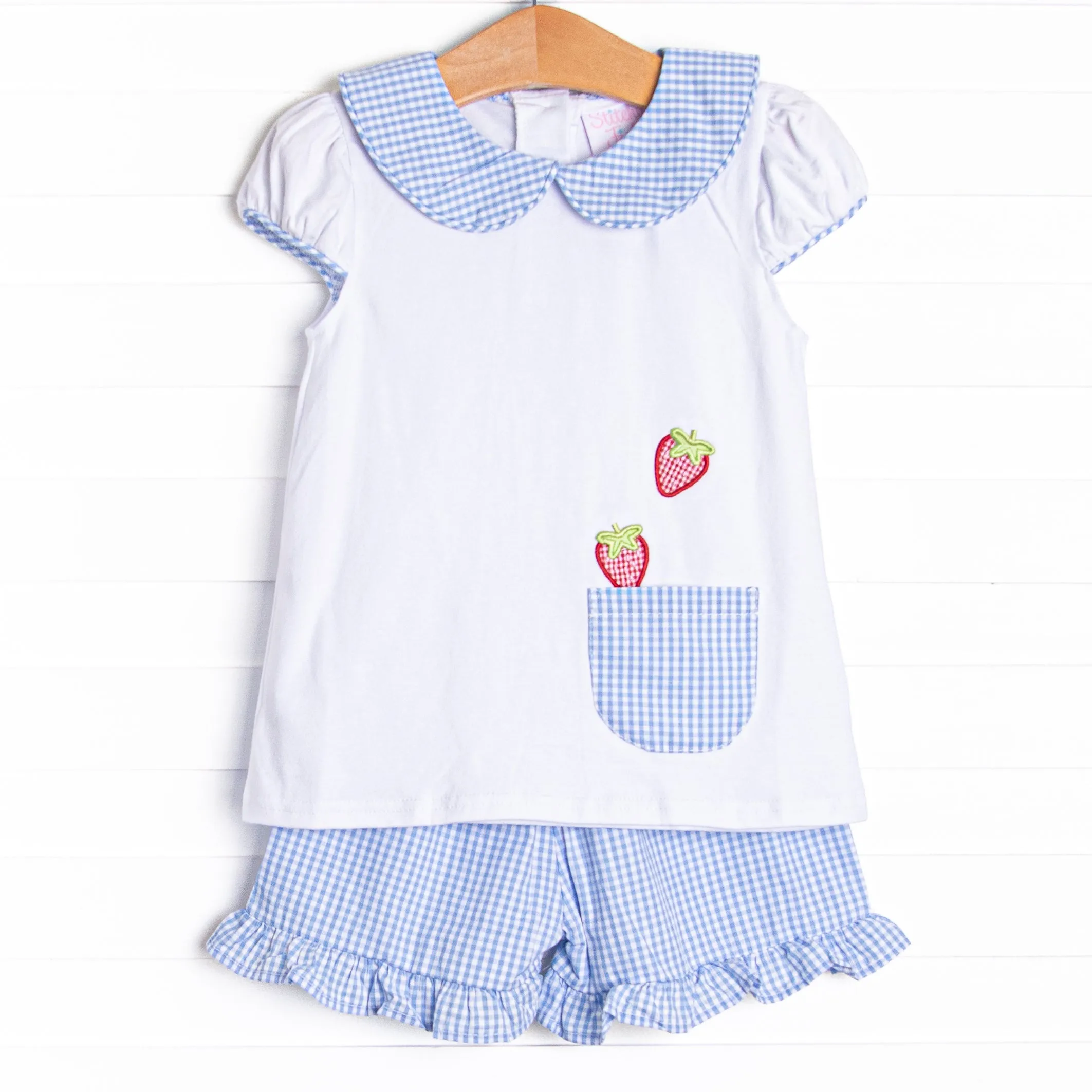 Berry Good Time Applique Ruffle Short Set, Blue