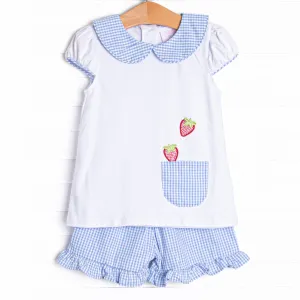 Berry Good Time Applique Ruffle Short Set, Blue