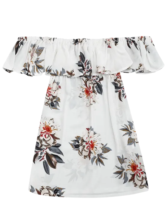 BerryBetty - Gorgeous Floral Print Flounce Hem Shift Dress