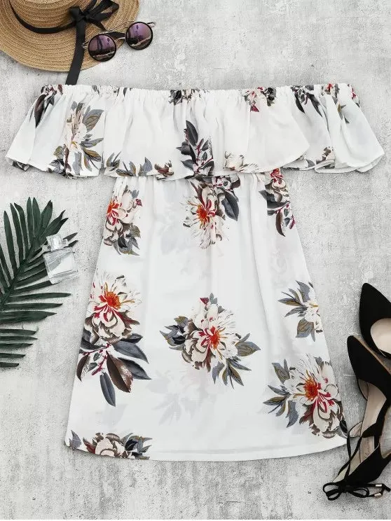 BerryBetty - Gorgeous Floral Print Flounce Hem Shift Dress