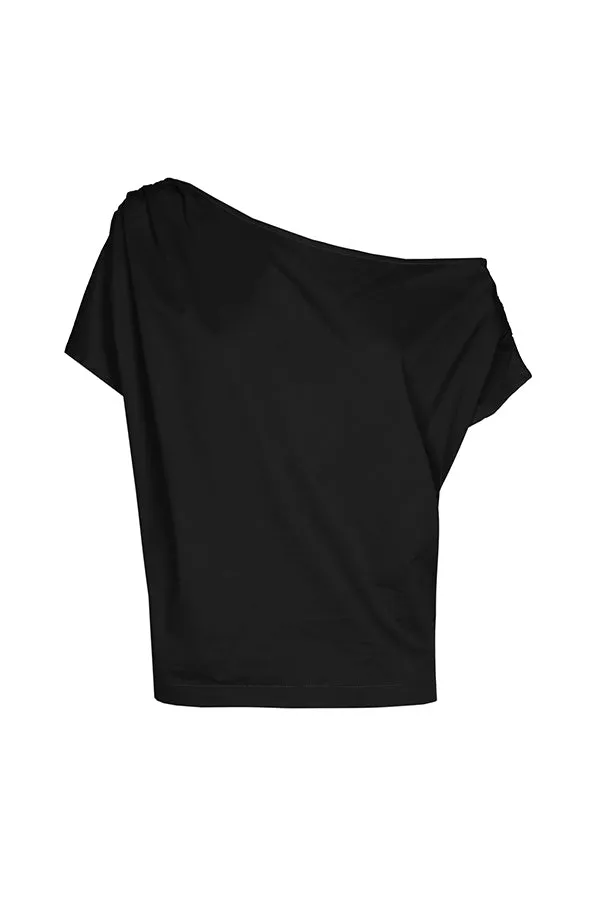 BLACK COTTON ASYMMETRICAL TOP