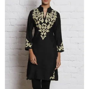 Black Embroidered Katan Silk Kurti