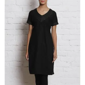 Black Embroidered Linen Kurti