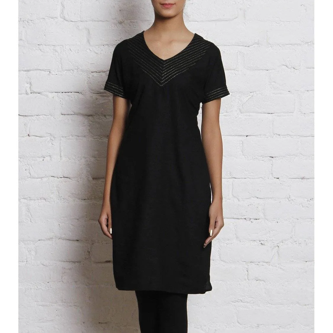 Black Embroidered Linen Kurti