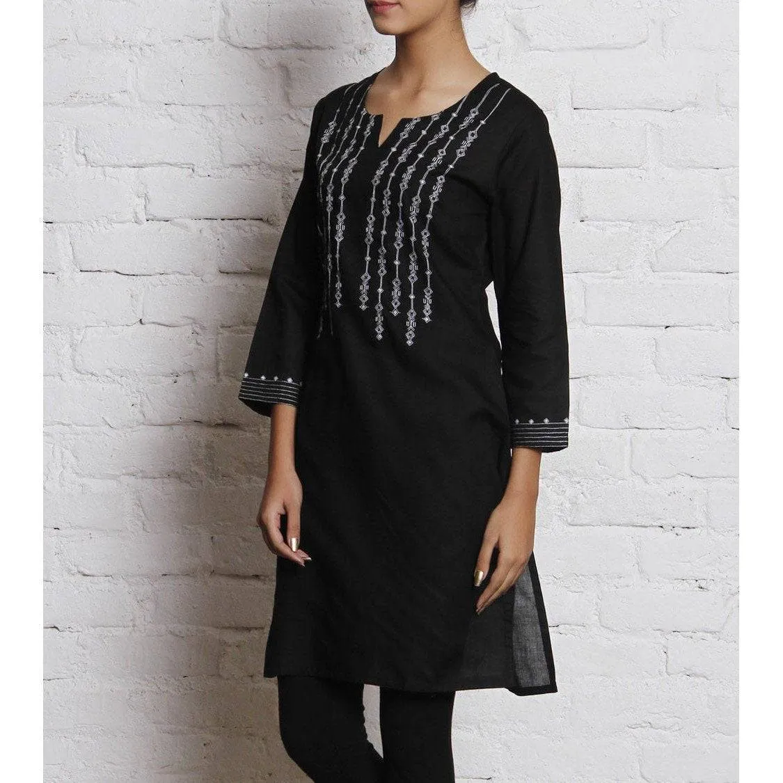 Black Embroidered Voile Kurti