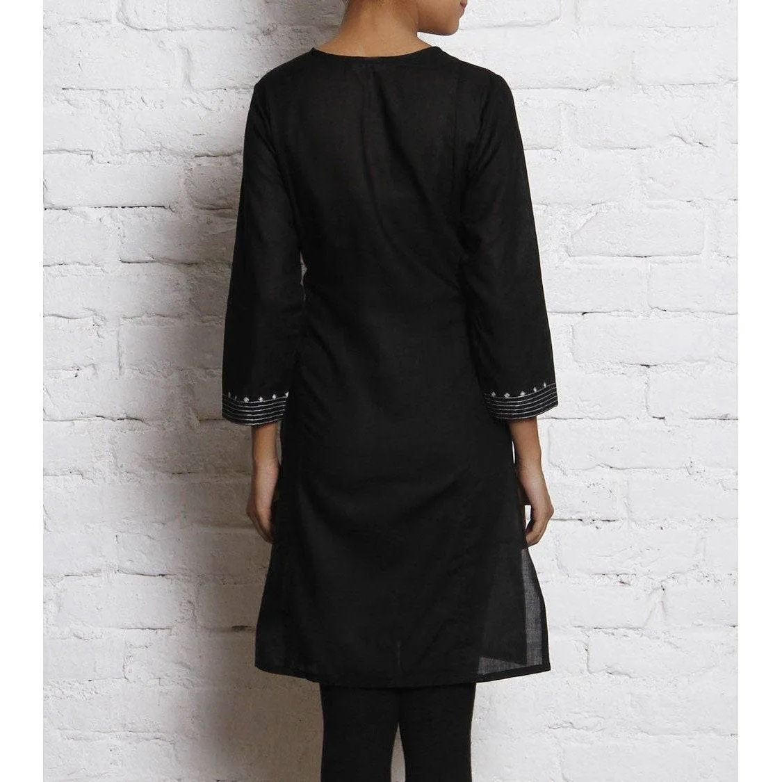 Black Embroidered Voile Kurti