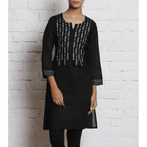 Black Embroidered Voile Kurti