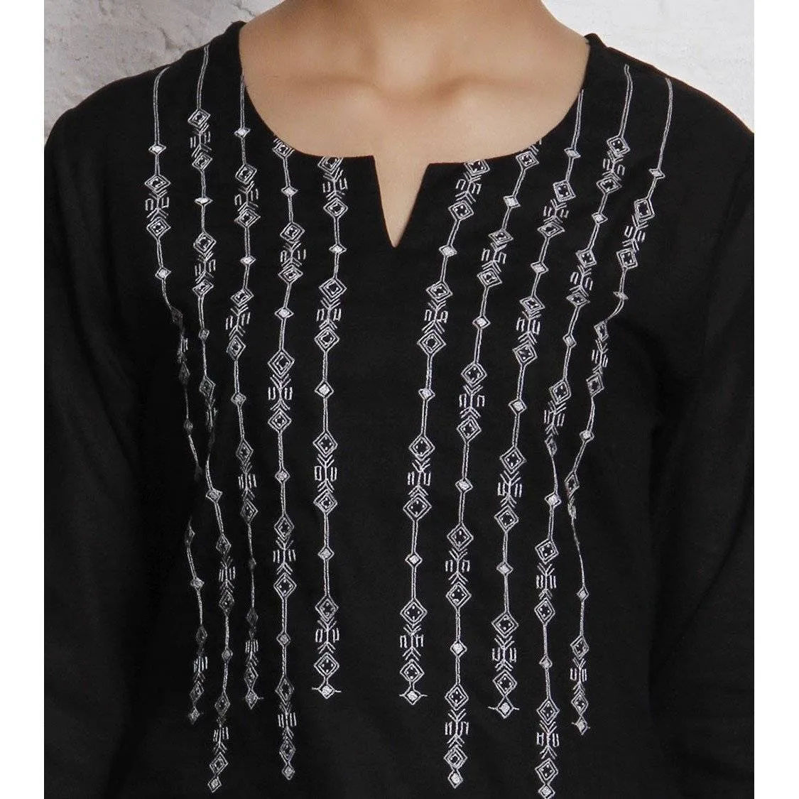 Black Embroidered Voile Kurti