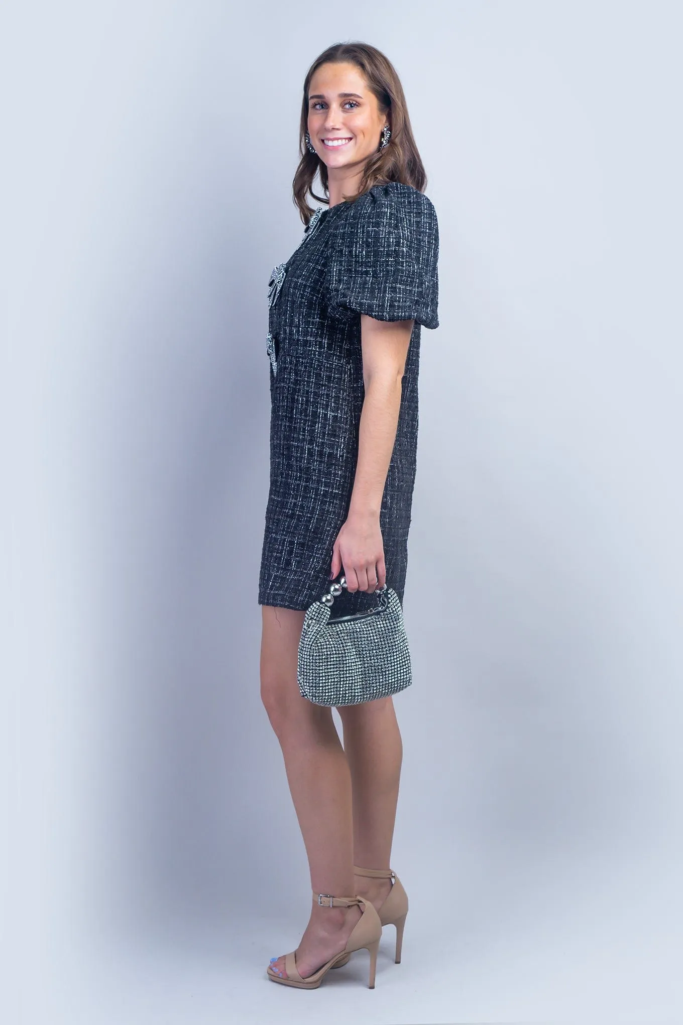 Black Silver Bow Shift Dress