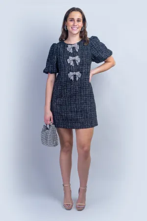Black Silver Bow Shift Dress
