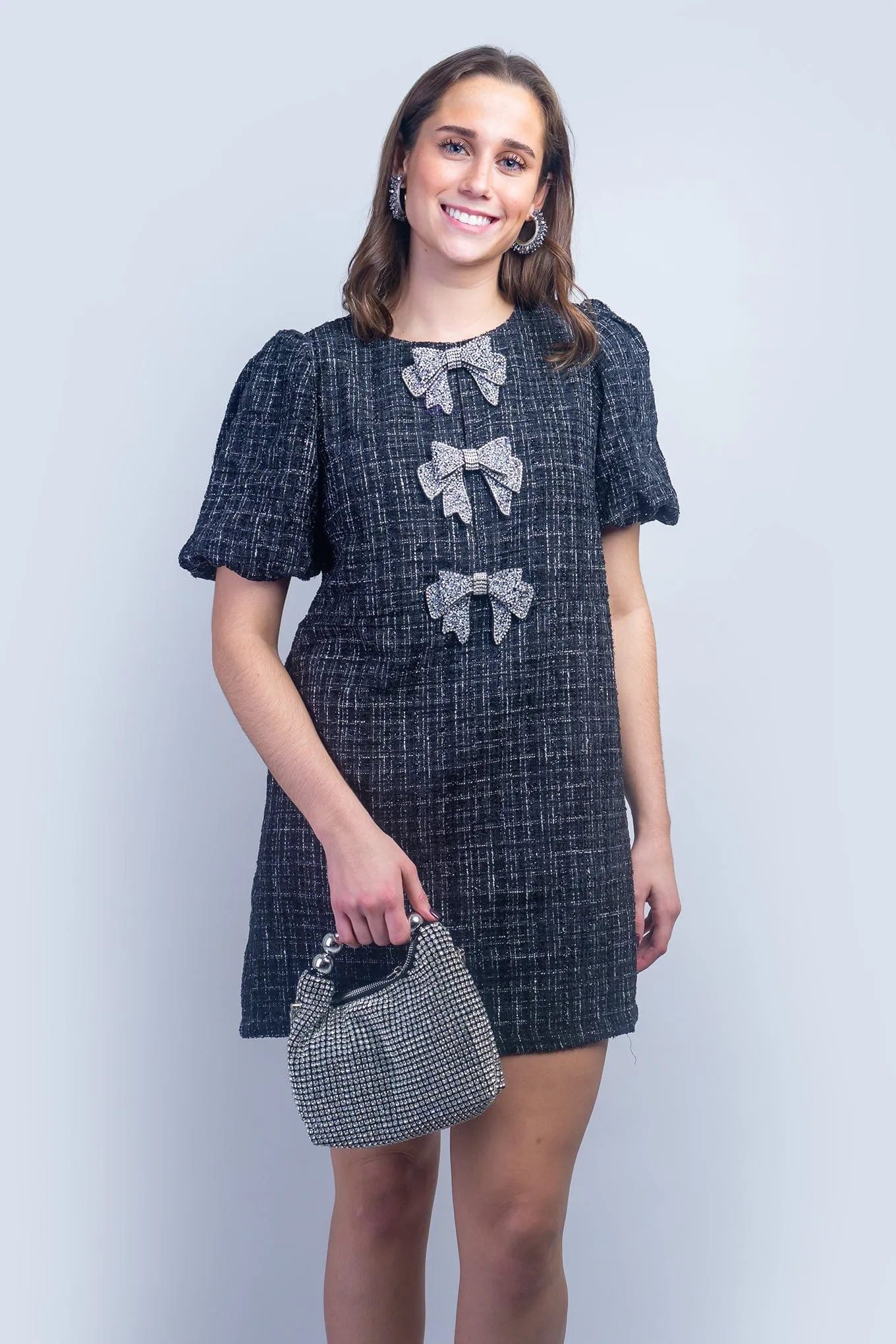 Black Silver Bow Shift Dress