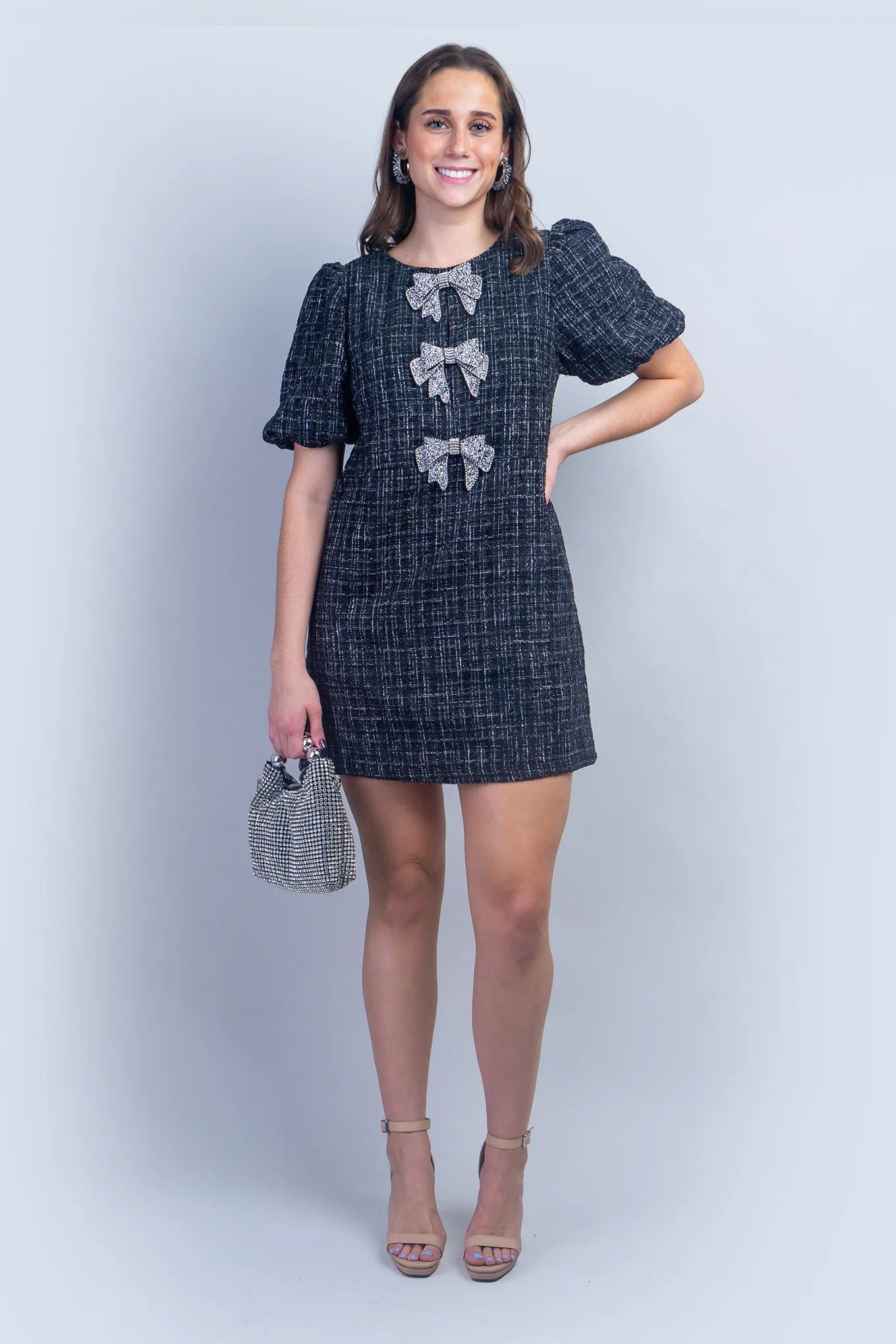 Black Silver Bow Shift Dress