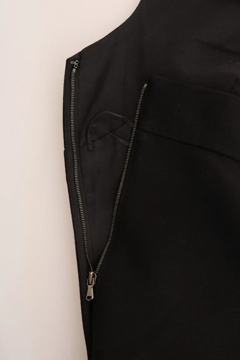 Black Wool Stretch Crystal Shift Dress