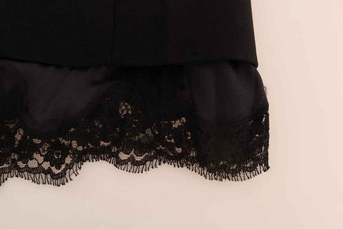 Black Wool Stretch Crystal Shift Dress
