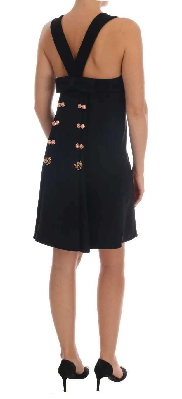 Black Wool Stretch Crystal Shift Dress