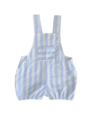 Blue & White Cotton Stripe Dungarees