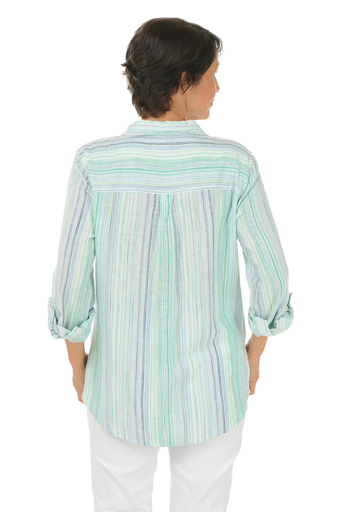Blue Green Striped Linen-Blend Shirt
