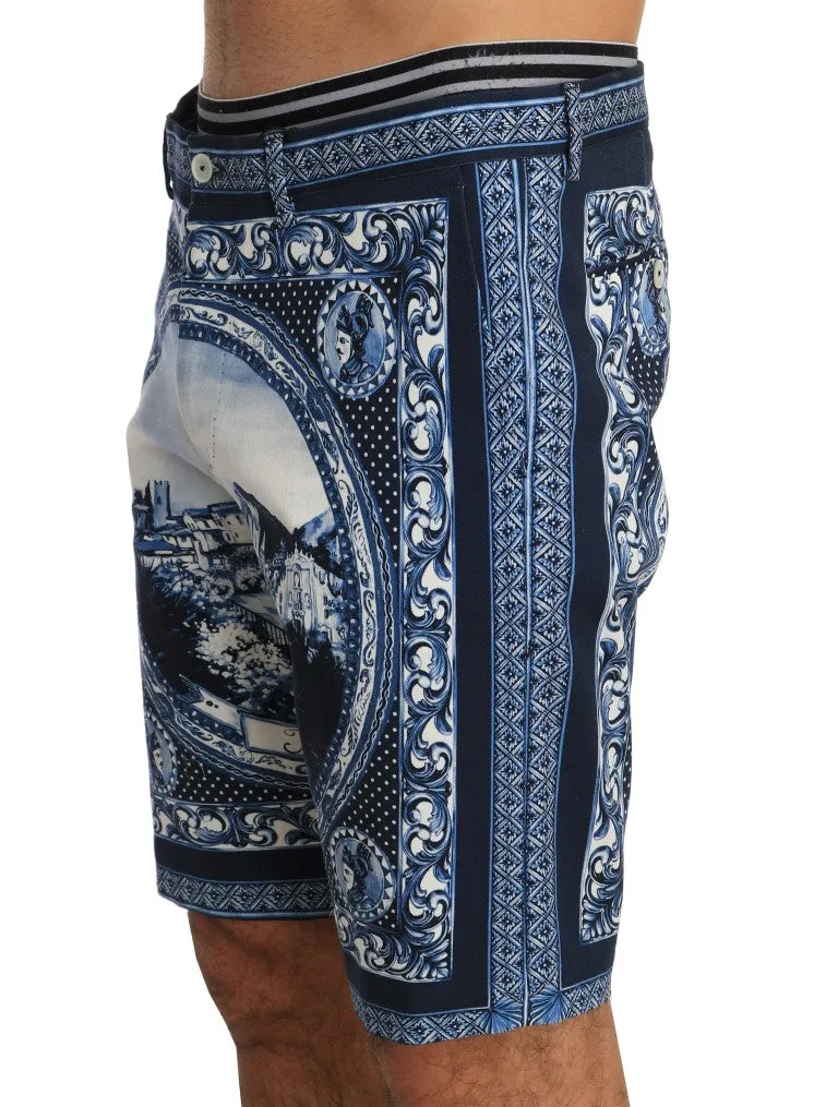 Blue White Taormina Print Shorts