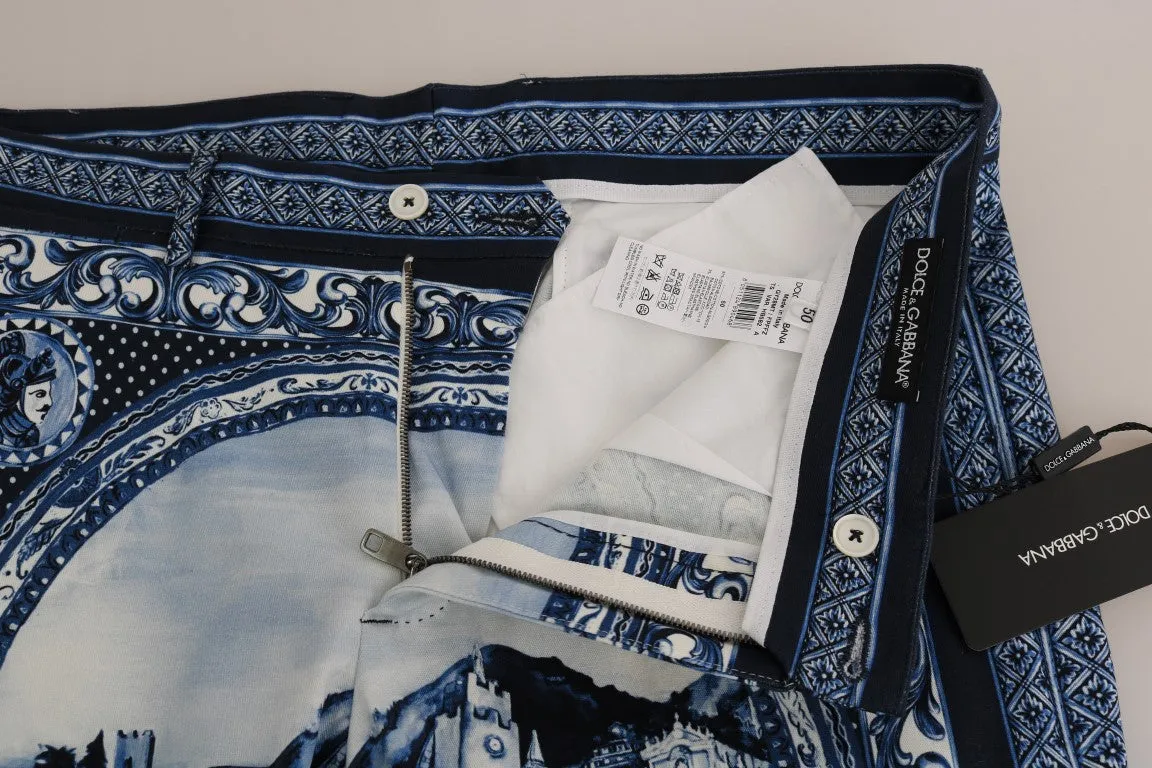 Blue White Taormina Print Shorts