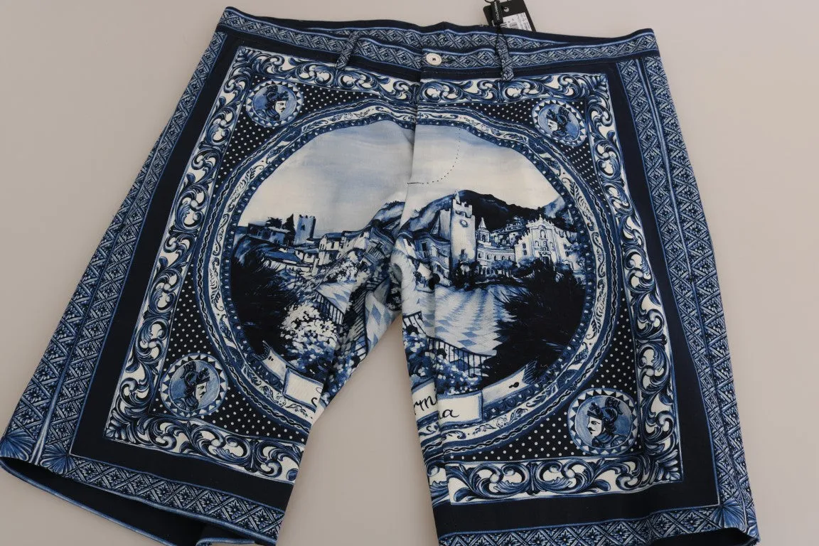 Blue White Taormina Print Shorts
