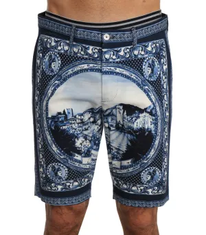 Blue White Taormina Print Shorts
