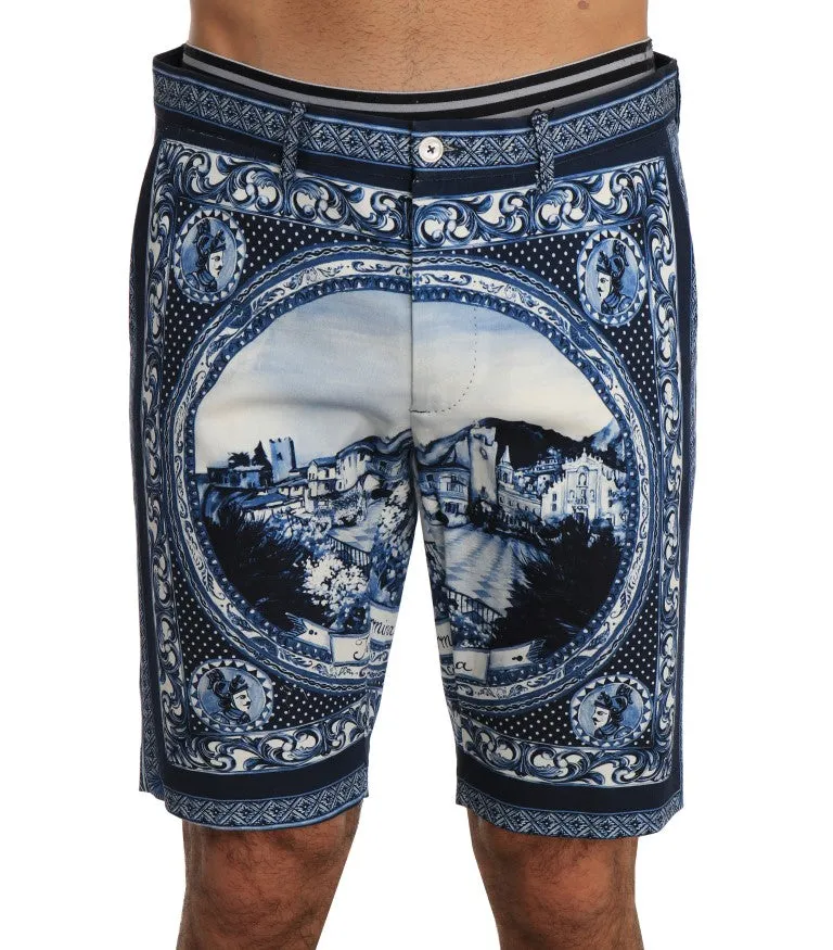 Blue White Taormina Print Shorts