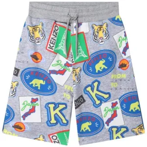 Boys Grey Cotton Logo Badge Shorts