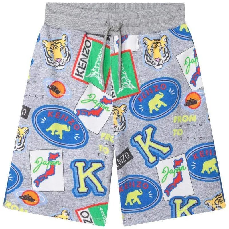 Boys Grey Cotton Logo Badge Shorts