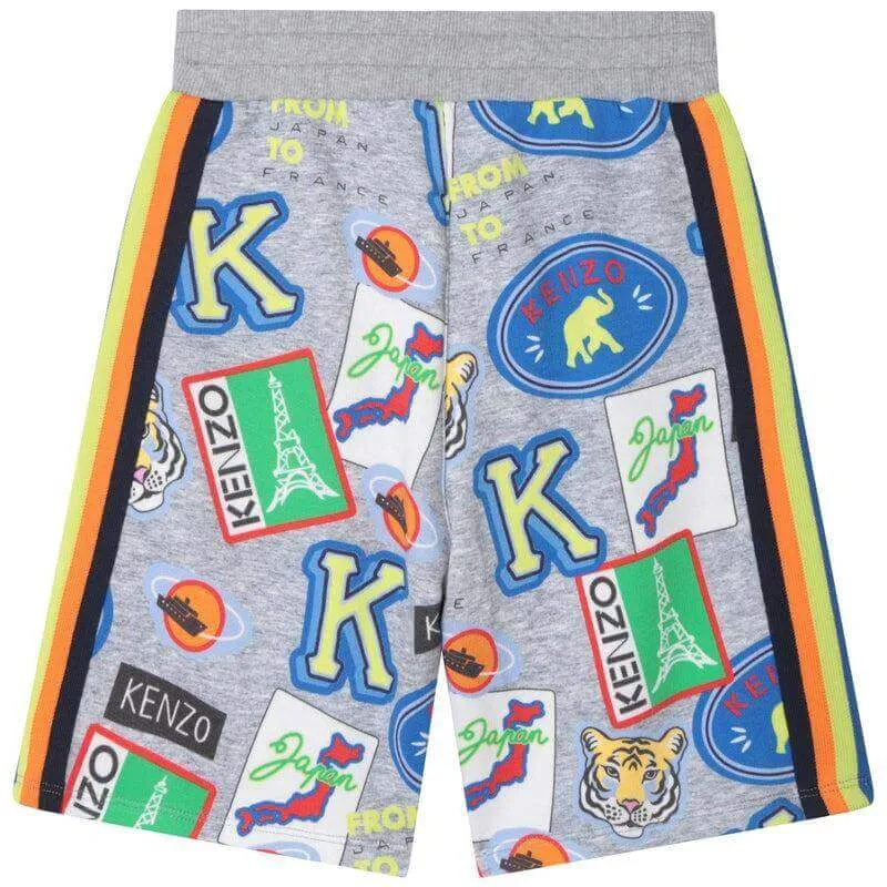 Boys Grey Cotton Logo Badge Shorts