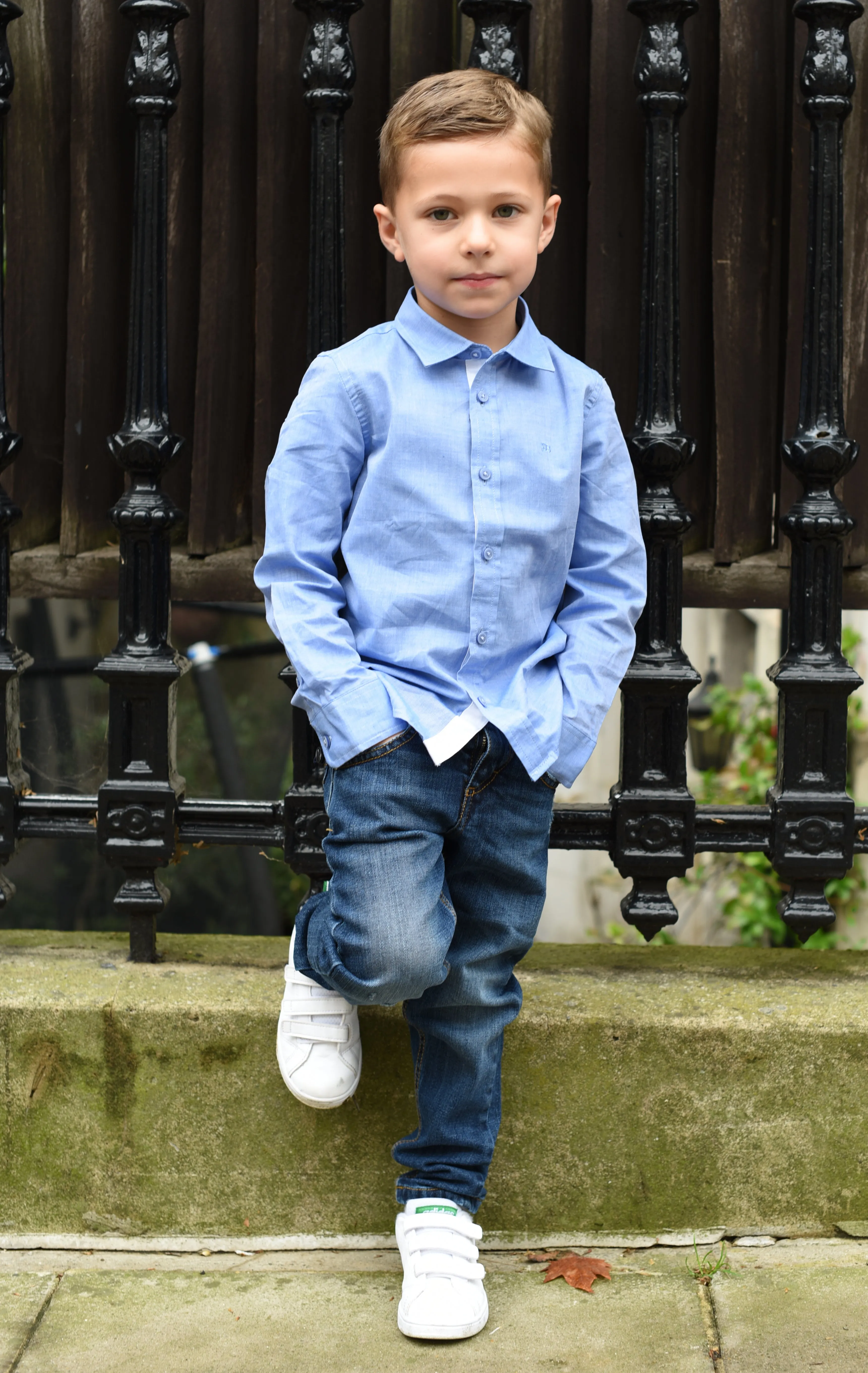 Boys Smart Blue Cotton Long Sleeved Shirt