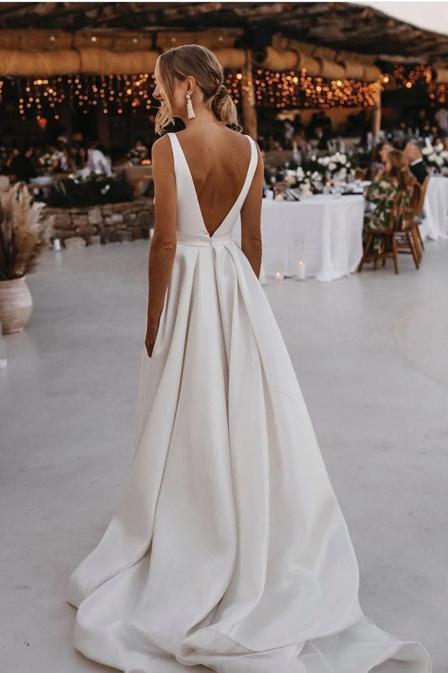 Bridal Satin Flying Dress with Deep V-neckline