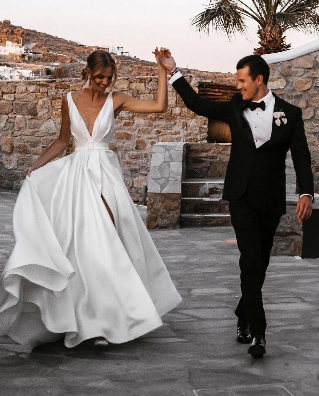 Bridal Satin Flying Dress with Deep V-neckline